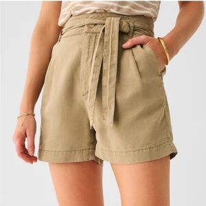 NWT Faherty Arlie Tie high Waist khaki tan beige Linen blend summer Shorts XS